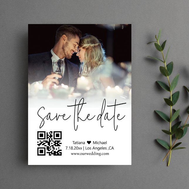 Anropigrafi för qr-kod med ett foto spara datumet anteckningskort (Skapare uppladdad)