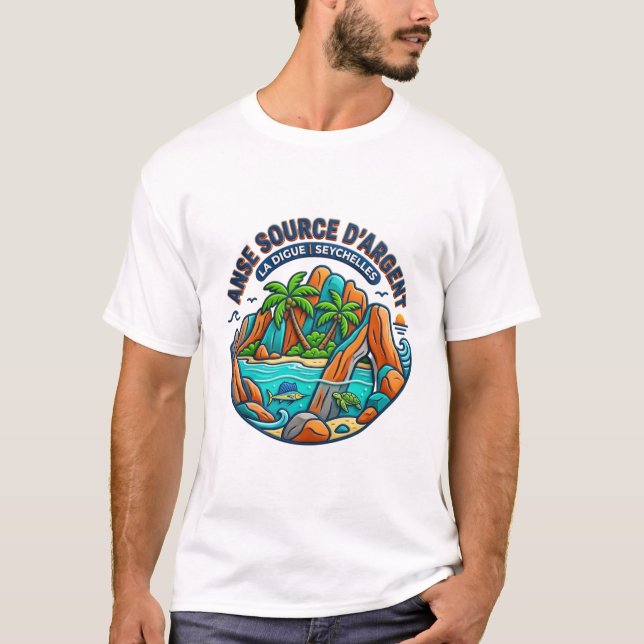 ANSE SOURCE D'ARGENT LA DIGUE SEYCHELLERNA T SHIRT (Framsida)
