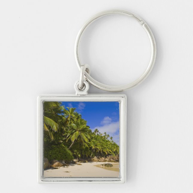 Anse Victorin Beach 3 Fyrkantig Silverfärgad Nyckelring (Framsidan)