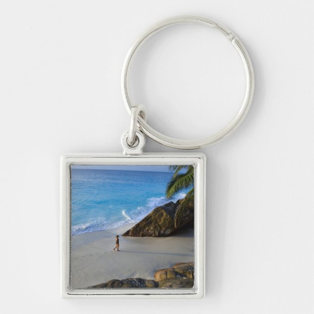 Ansi Victorin Beach, Fregate Island Fyrkantig Silverfärgad Nyckelring (Framsidan)