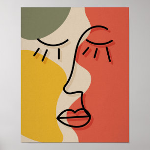 Ansikte Abstrakt Boho Grönt Red Beige Gult Wall Ar Poster