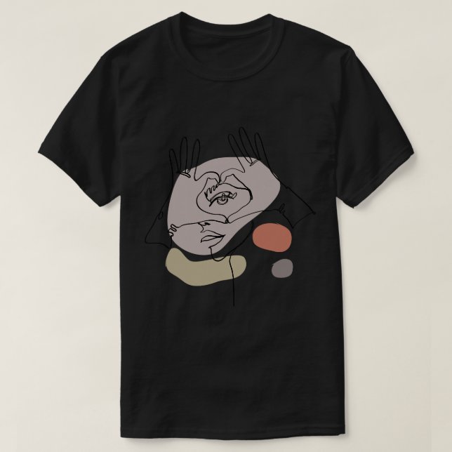Ansikte Abstrakt Feminine Line Art Teckning Tee Ae (Design framsida)