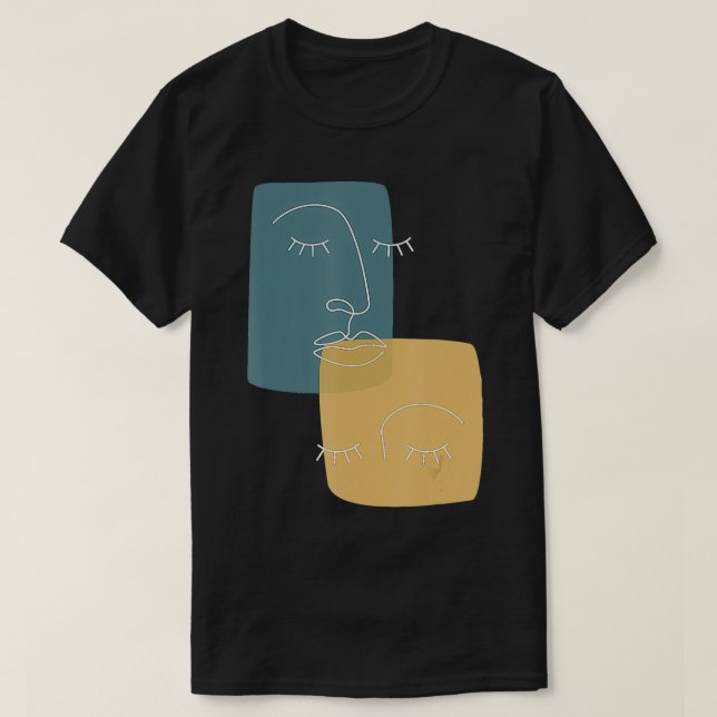 Ansikte Abstrakt Line Art Teckning de minimalistis T Shirt (Design framsida)
