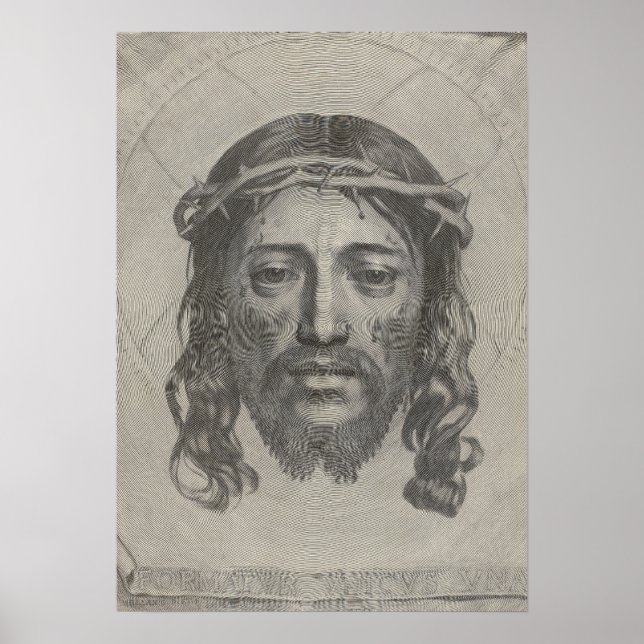 Ansikte av Jesus Kristus graverad av Claude Mellan Poster (Framsidan)