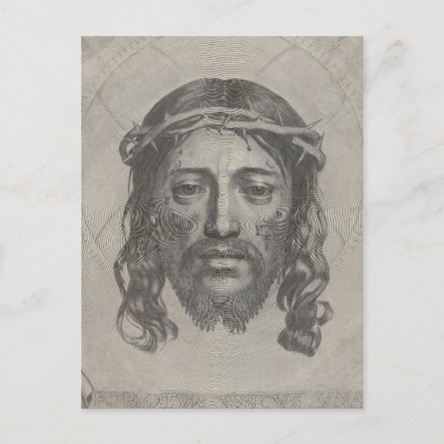 Ansikte av Jesus Kristus graverad av Claude Mellan Vykort (Framsida)