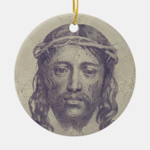 Ansikte av Kristus på St Veronicas Veil Heliga Ans Julgransprydnad Keramik
