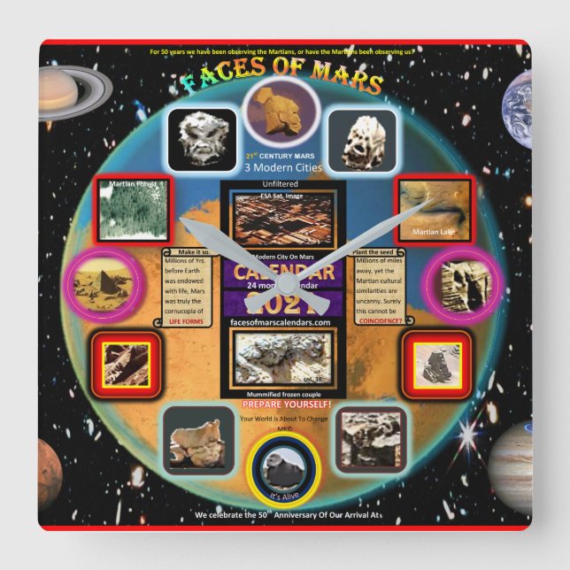 Ansikte av Mars Acrylic Wall Clock Fyrkantig Klocka (Framsida)