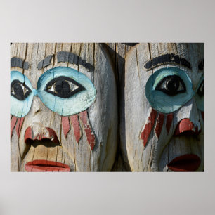 Ansikte av totem Pole, Alaska Poster
