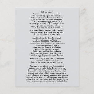 ANSIKTE BEHANDLING Beauty Salon 4,5" x 5,6" Flygblad