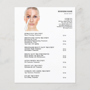 ANSIKTE BEHANDLING Beauty Salon 4,5" x 5,6" Flygblad