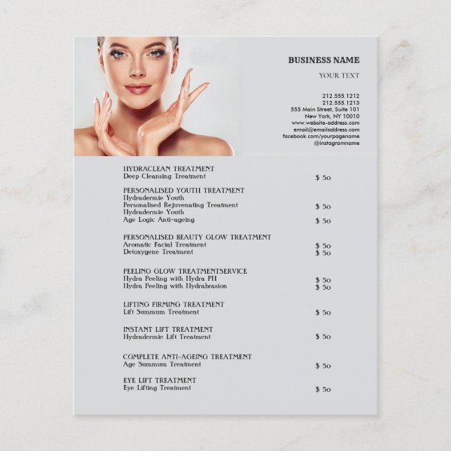 ANSIKTE BEHANDLING Beauty Salon 4,5" x 5,6" Flygblad (Framsidan)