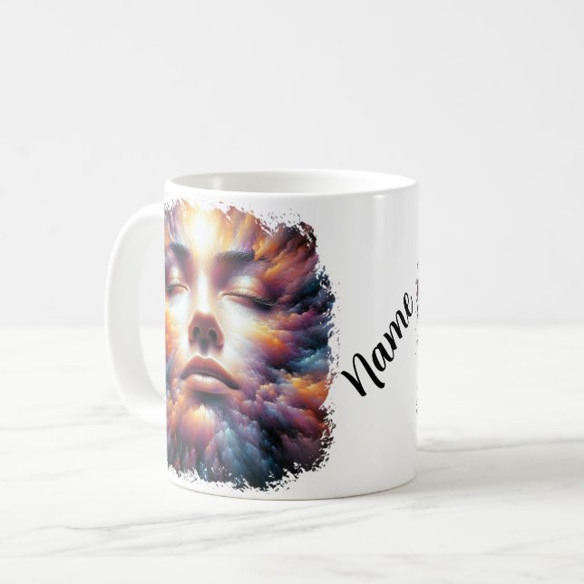 Ansikte blandat med färgade moln kaffemugg (Framsida vänster)