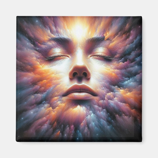 Ansikte blandat med färgade moln magnet (Framsidan)