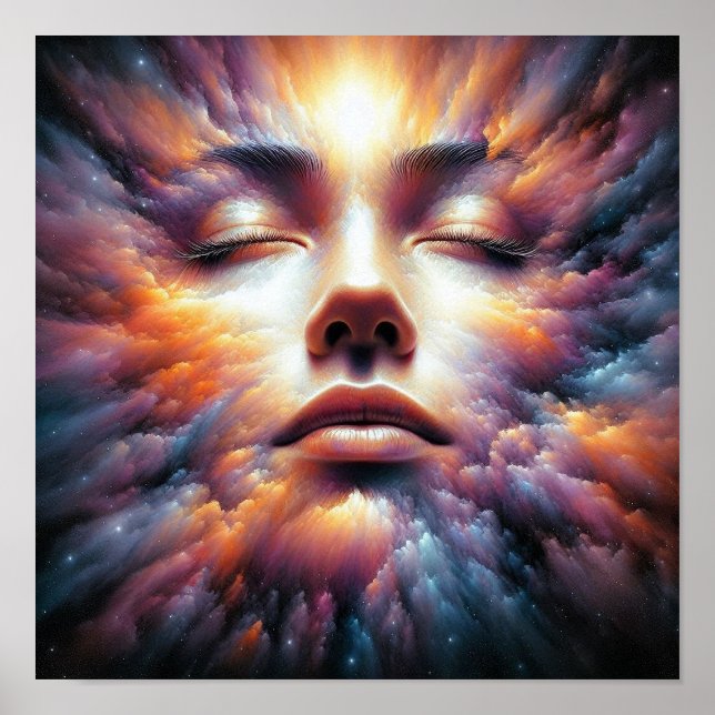 Ansikte blandat med färgade moln poster (Framsidan)