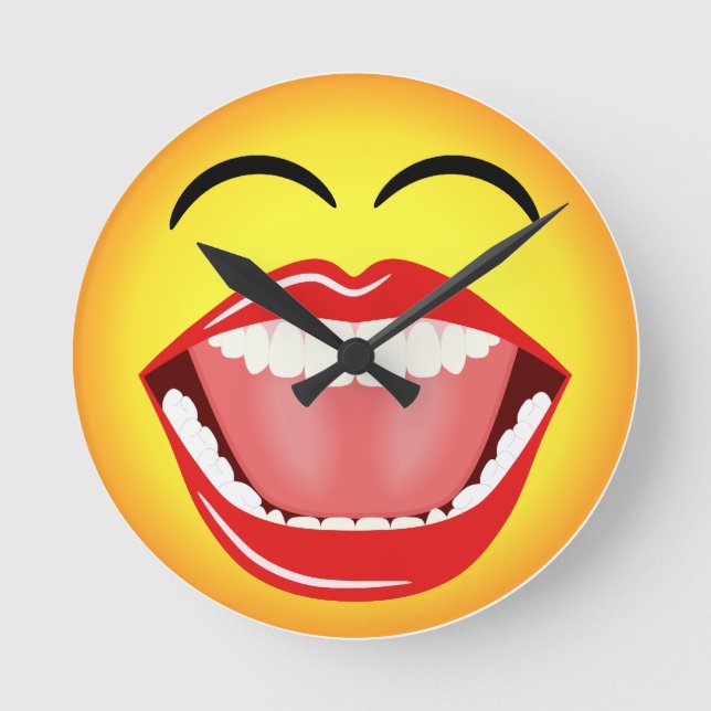 Ansikte Emoji Humor Medium Funny Round Wall Clock  Rund Klocka (Framsida)