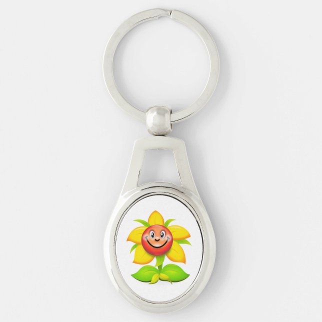 ANSIKTE FLOWER OVALT SILVERFÄRGAD NYCKELRING (Framsidan)