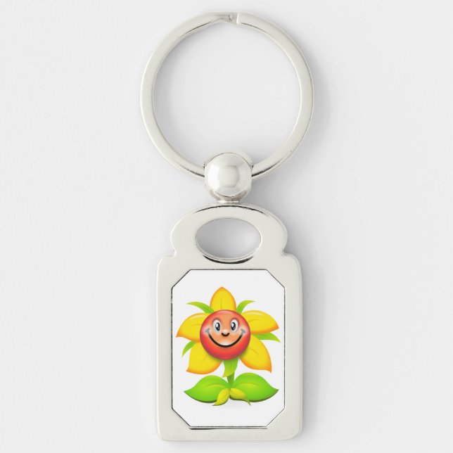 ANSIKTE FLOWER REKTANGULÄRT SILVERFÄRGAD NYCKELRING (Framsidan)