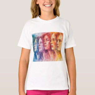 Ansikte för kvinnor - målning av vattenfärger t shirt