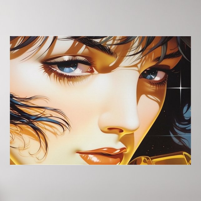 Ansikte i en Golden Girl Airbrush Art Poster (Framsidan)