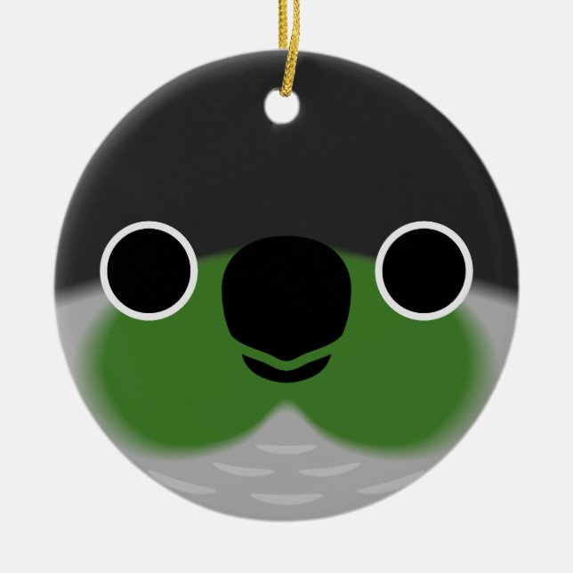 Ansikte i en parakit som kontrolleras av Grönten Julgransprydnad Keramik (Framsidan)