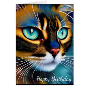 Ansikte i en söt Lynx-punkt Siamese Birthday Hälsningskort