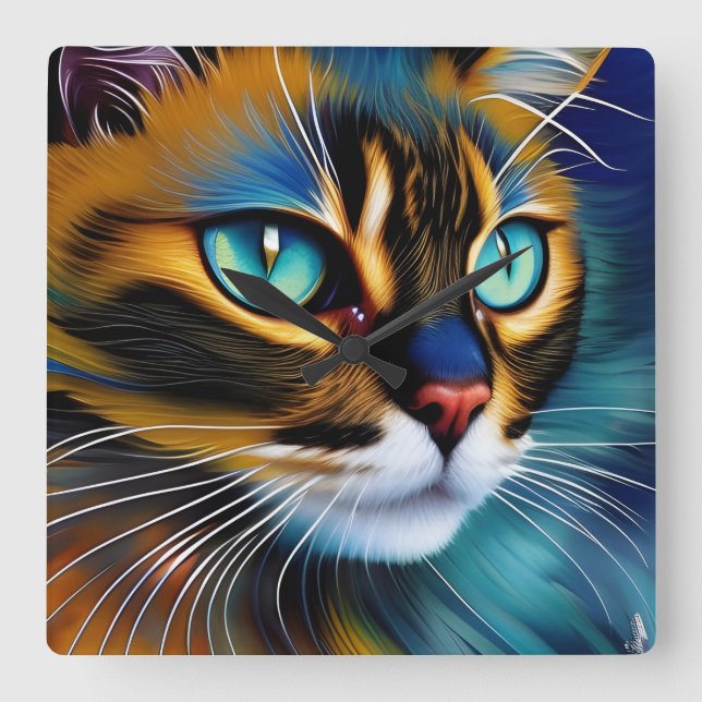 Ansikte i en söt Lynx-punkt Siamese Fyrkantig Klocka (Framsida)