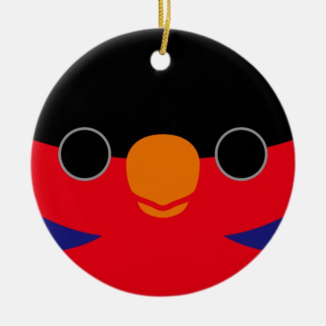 Ansikte i en svartklädd lory julgransprydnad keramik (Framsidan)