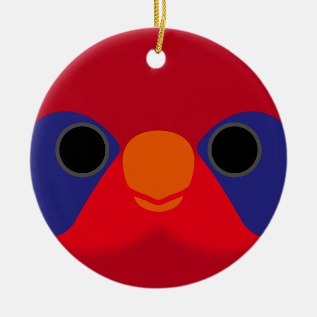 Ansikte i en svartvingad lory julgransprydnad keramik (Framsidan)