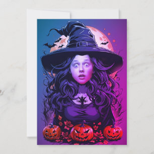 Ansikte i Hål Halloween Witch Inbjudningar