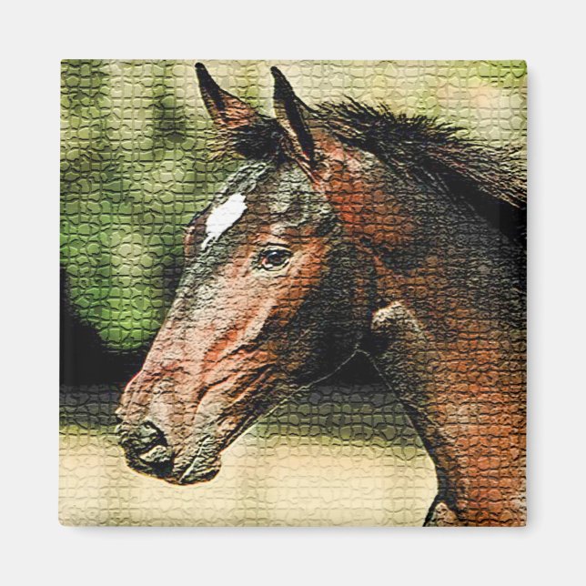 Ansikte i Horse Mosaic Tiles Magnet (Framsidan)