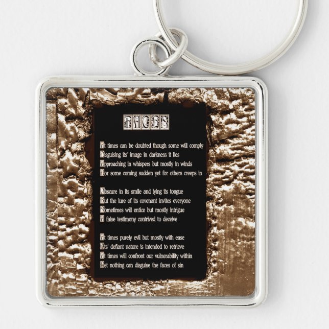 Ansikte i Sin Fyrkantig Silverfärgad Nyckelring (Framsidan)