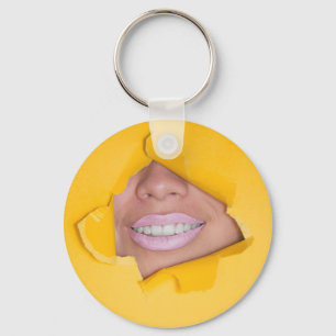 Ansikte Läppar Smile Gult Nyckelring