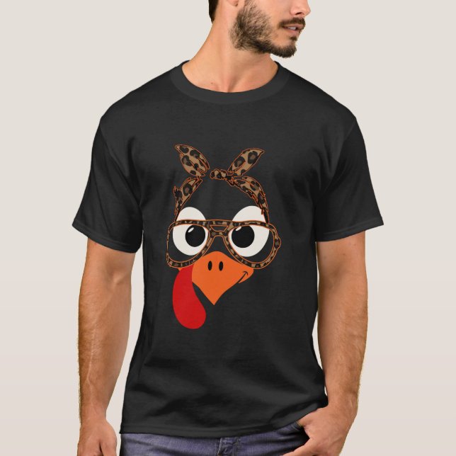 ansikte leopard av thanksgiving kalkon, tryckglas  t shirt (Framsida)
