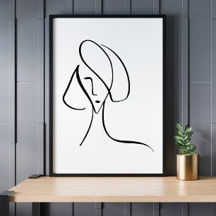 Ansikte Line Art Teckning i den moderna minimalist Poster