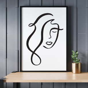 Ansikte Line Art Teckning i den moderna minimalist Poster