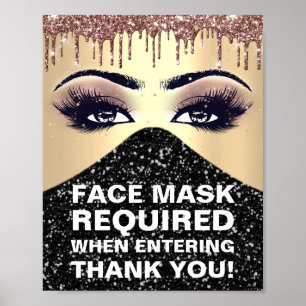 Ansikte-mask krävs för Covid-tackRose Glitter Guld Poster