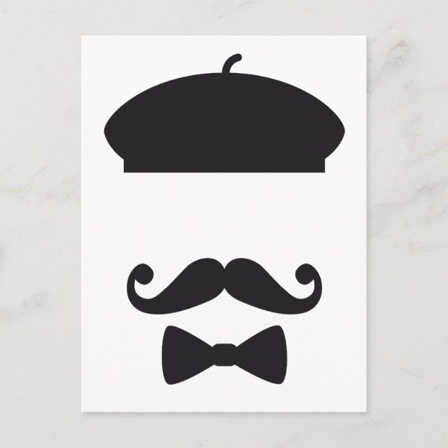Ansikte med fransk hatt, mustasch och slips vykort (Framsida)