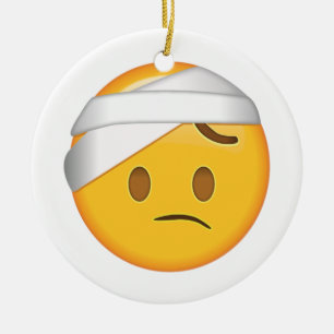 Ansikte med Huvud-Förbinder - Emoji Julgransprydnad Keramik