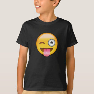 Ansikte med klibbat ut spontar och blinka ögat t shirt