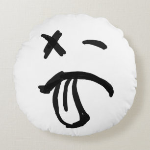 Ansikte med Öga och Tunga utanför Svarta havet Rund Kudde