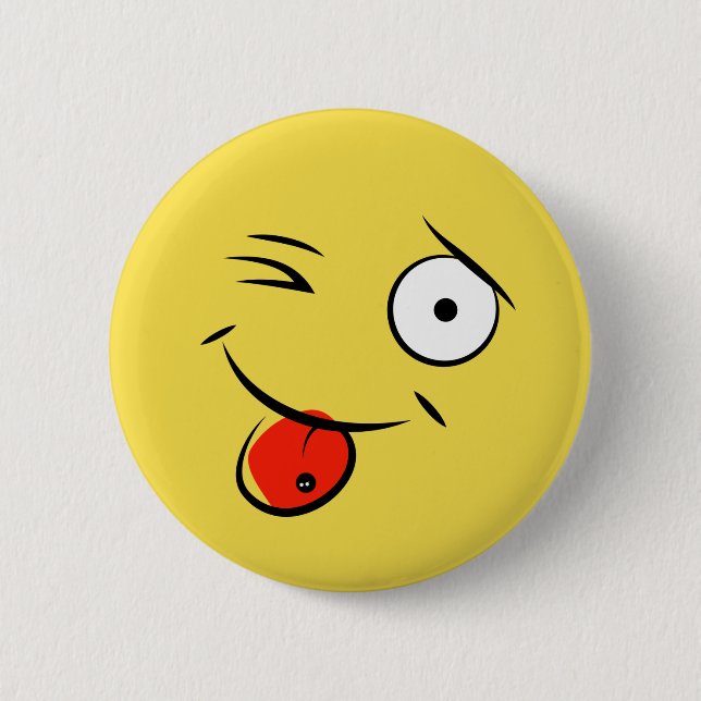 Ansikte med Pierced Tunga Button Knapp (Framsida)