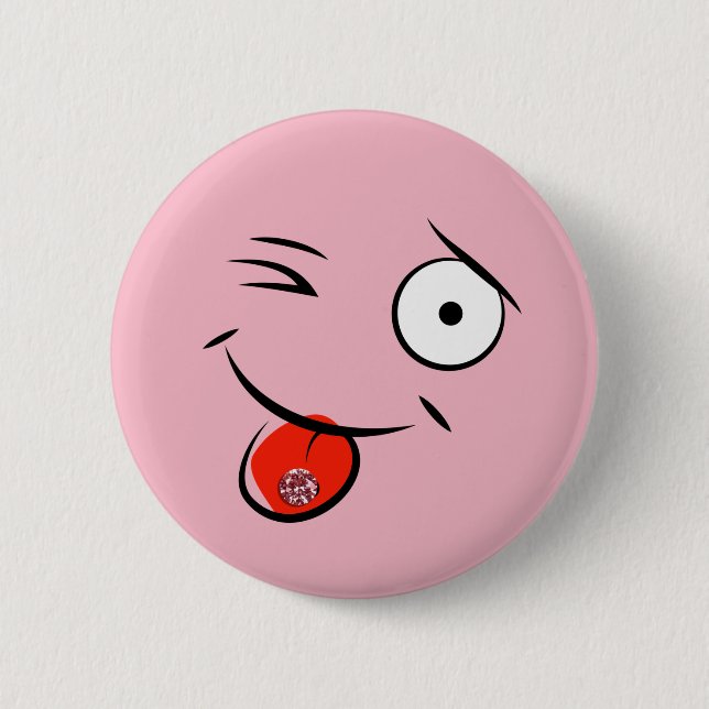 Ansikte med Pierced Tunga Button Knapp (Framsida)