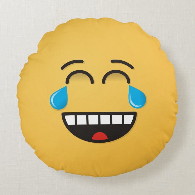 Ansikte med Tårar av joy Round Pillow Rund Kudde (Framsidan)