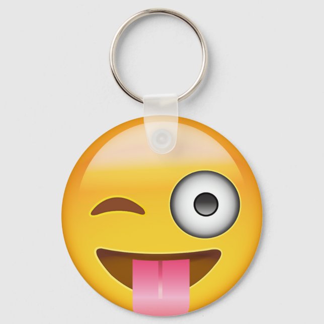 Ansikte med utstuckna Tunga och Öga Emoji Nyckelring (Framsida)