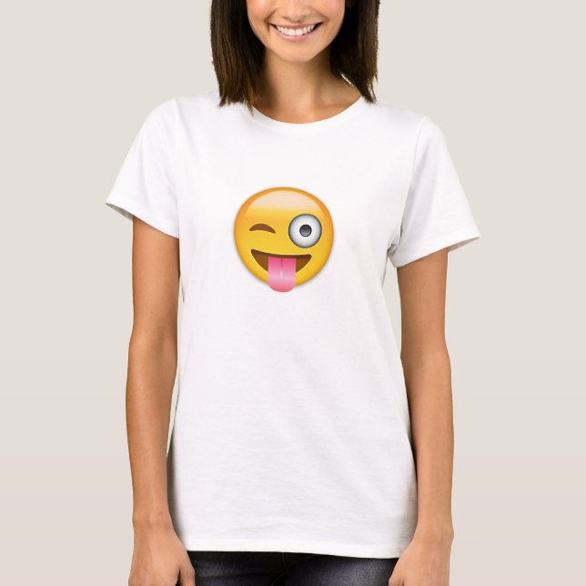 Ansikte med utstuckna Tunga och Öga Emoji Tee Shirt (Framsida)