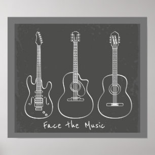Ansikte: musikpun Retro guitar trio Poster