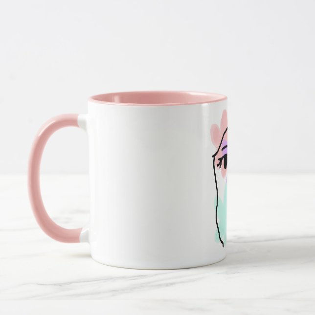 Ansikte och blommor abstrakt (ljusa färger) mugg (Vänster)