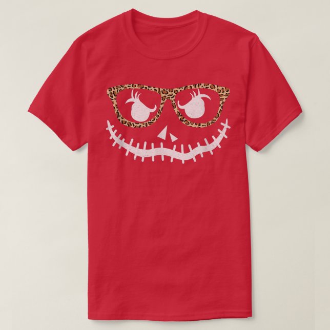 Ansikte Pumpkin Hallowen Leopard Skriv ut glas T Shirt (Design framsida)