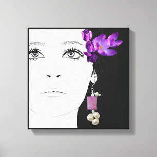 Ansikte söt lila crocus blommigt mode art canvastryck