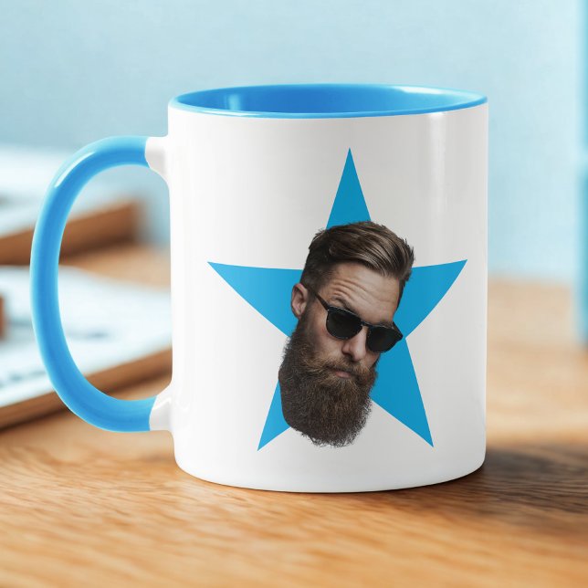 Ansikte Star Funny Gift, Blue Star Ansikte, Office Mugg (Skapare uppladdad)